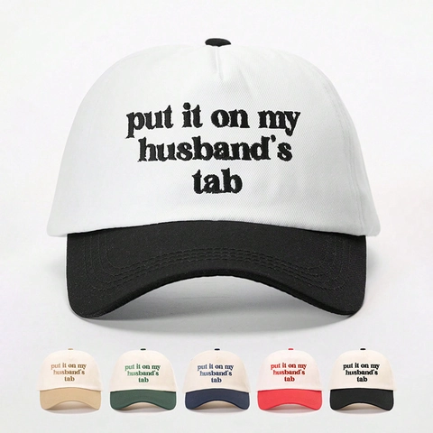 Casquette De Baseball Broderie Put It On My Husbands Tab Couleur Contrastée Réglable Polyester Extérieur Soleil