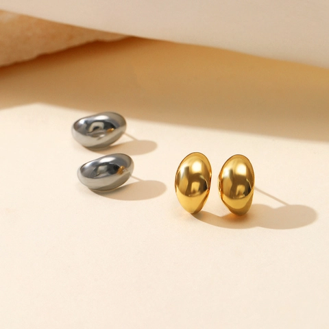 Pendientes De Botón Gota De Agua Minimalistas Acero Inoxidable Chapado En Oro 18K Pulido Espejo Forma Frijol Mujeres