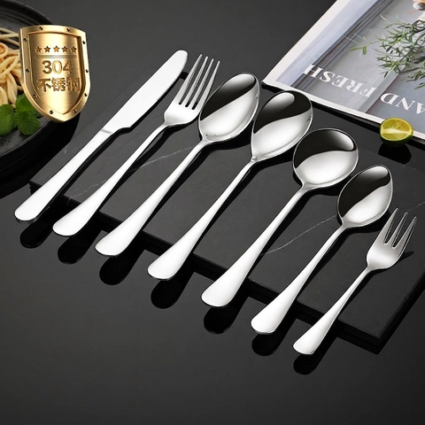 Edelstahl Besteck Spiegelpoliert 304 Tafelgeschirr Verdickt Westliches Geschirr Messer Gabel Löffel Steak Dessert Modern