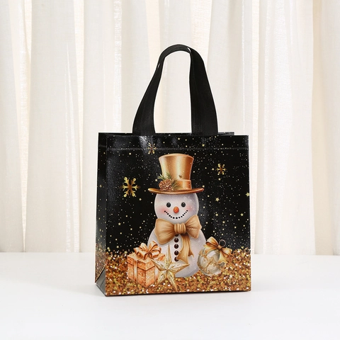Große Weihnachtsgeschenktüte Vliesstoff Handtasche Laminiert Weihnachtsmann Schneemann Muster Neujahr Feiertag Party Dekoration