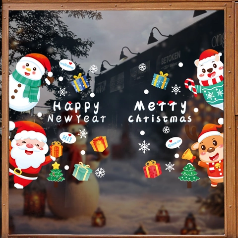 Christmas Window Clings PVC Static Stickers Santa Claus Snowman Reindeer Polar Bear Double Sided Glass Decoration