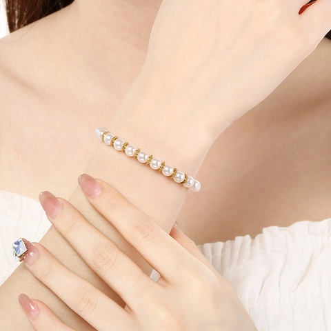Glass Bead Faux Artificial Pearl Armband Mit Verstellbarer Legierungskette Hummerverschluss Mode Minimalistischer Schmuck Für Frauen
