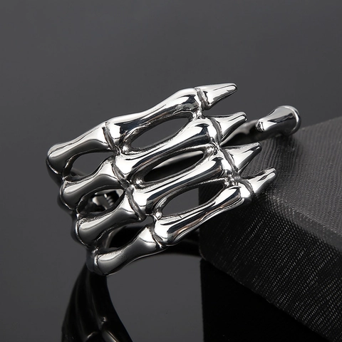 Bracciale A Cerchio Mano Scheletro Acciaio Inossidabile Gotico Punk Vintage Retro Cerniera Gioielli Per Uomo Donna