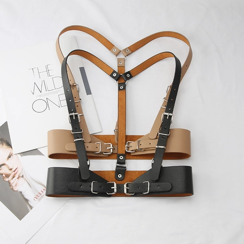 Functional Punk Style Faux Leather Harness Belt For Women Gothic Streetwear Adjustable Waist Corset Belt For Dresses Shirts Fashion Accessory