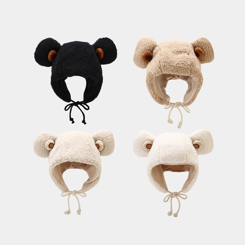 Cappello Invernale Con Paraorecchie Per Bambini Pile Sherpa Di Poliestere Calde Orecchie Da Orso Antivento All'aperto