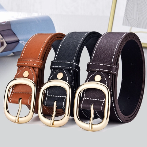 Cintura Da Donna In Pelle PU Versatile Per Jeans Con Fibbia In Lega E Dettaglio Cuciture A Contrasto Accessorio