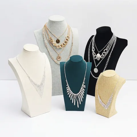 Necklace Display Stand Mannequin Bust Jewelry Holder For Pendants Velvet Linen PU Leather Countertop Retail Show Props Professional Showcase