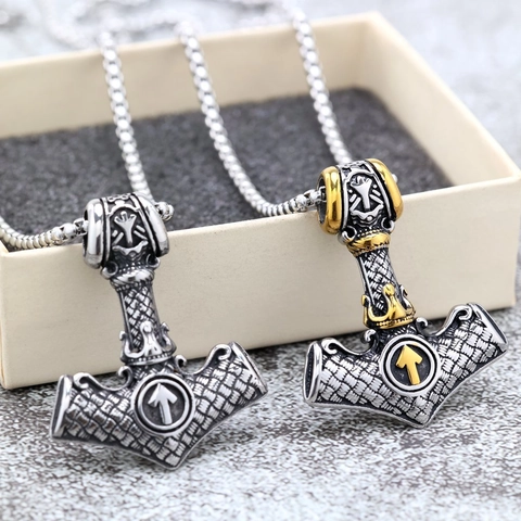 Collar Con Colgante De Martillo De Thor Mjolnir Vikingo Vintage Acero Inoxidable Mitología Nórdica Símbolo Valknut Joyería Hombre Mujer