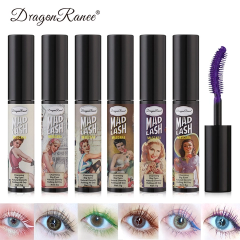Colored Mascara Waterproof Lengthening Curling Volumizing Smudge Proof White Purple Brown Blue Black Green Retro Style