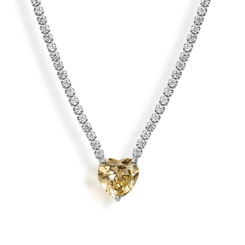 Titanium Steel Tennis Necklace With Heart Pear Rectangle Zircon Pendants Colorful Cubic Zirconia Choker For Women