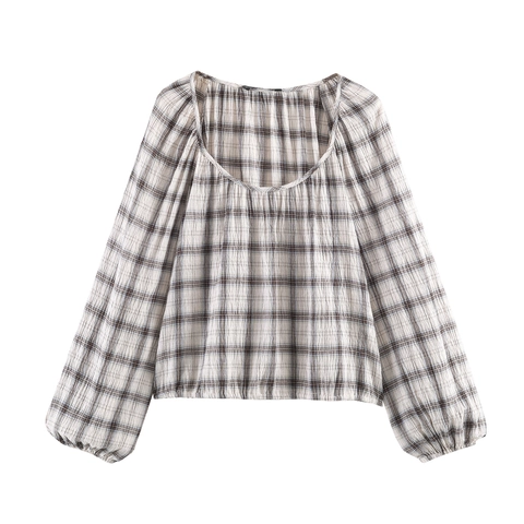Damen Kariertes Langarm-Oberteil Und Asymmetrisches Minirock-Set Polyester Streetwear Outfits