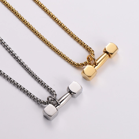 Hantel Barbell Anhänger Halskette 316L Edelstahl Poliert Fitness Sport Schmuck Für Herren