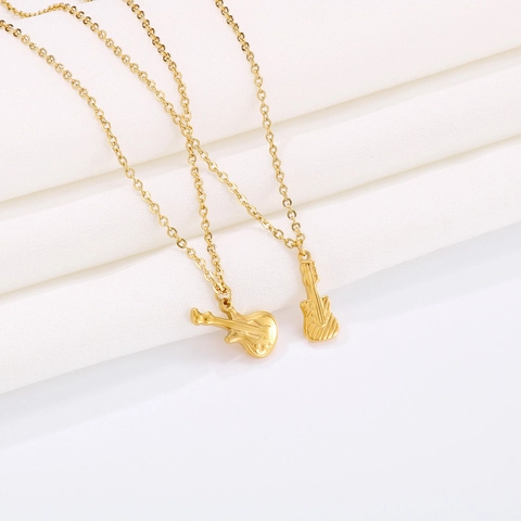 Musical Instrument Guitar Violin Pendant Necklace Polished Stainless Steel Fashion Jewelry Minimalist Style For Music Lovers