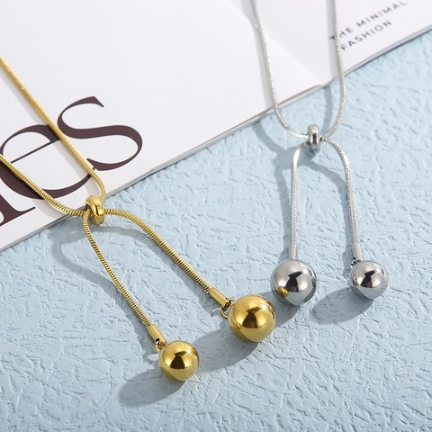 Adjustable Y Necklace Stainless Steel Gold Plated Snake Bone Chain Bead Pendants Minimalist Fashion Jewelry For Women