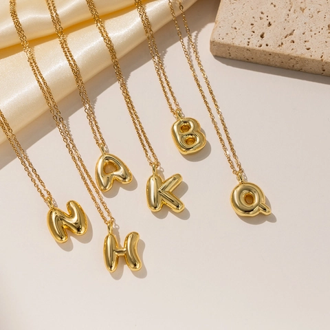 Initial Pendant Necklace 18K Gold Plated Titanium Steel 3D Balloon Alphabet Minimalist Clavicle Chain Jewelry For Women
