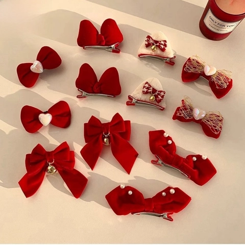 Mollette Per Capelli Con Fiocco Rosso Velluto Tessuto Pizzo Strass Perla Artificial Stile Principessa Per Donne Ragazze