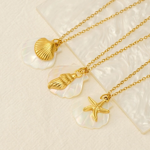 Oceaanstijl Roestvrij Stalen Schelp Halsketting Voor Dames Verguld Zeester Schildpad Zeepaardje Dolfijn Hanger Sieraden