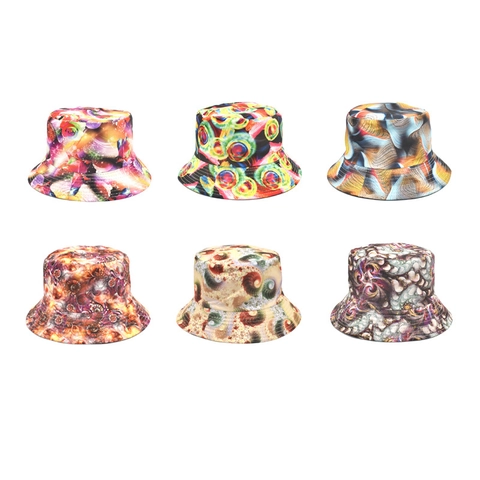 Bucket Hat Polyester Digital Printed Abstract Sun Protection Reversible Summer Outdoor Fashion For Men Women