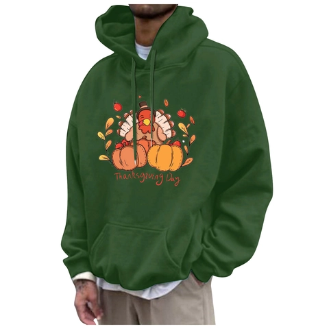 Thanksgiving Printed Men Hoodie Fleece Lined Sweatshirt Long Sleeve Drawstring Casual Holiday Apparel
