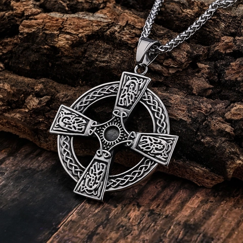 Pendentif Croix Celtique Collier Acier Inoxydable Vintage Rétro Style Noeud Viking Nordique Bijoux Pour Hommes