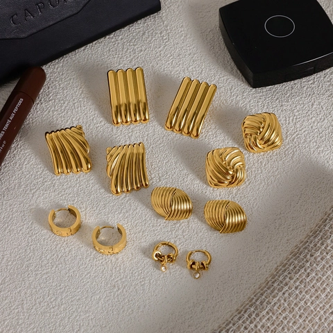 Gioielli In Acciaio Inossidabile Oro Geometrico Zirconia Ipoallergenico Impermeabile Moda Orecchini Collane Bracciali Donne