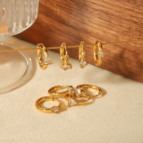Orecchini A Cerchio In Acciaio Inossidabile Placcato Oro 18K Zirconia Geometrica Gioielli Minimalisti Per Donna