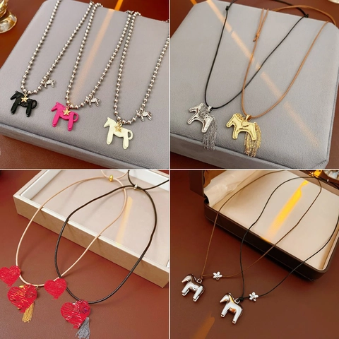 Collier Pendentif Cheval Vintage Rétro Cuivre Alliage Charme Animal Longue Chaîne Pull Style Bohème Ethnique Pour Femmes
