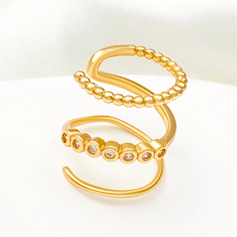 Koperen Strass Triple Layer Spiraal Ear Cuff Zonder Piercing Geometrische Kralen Oorclip Minimalistische Sieraden Voor Dames