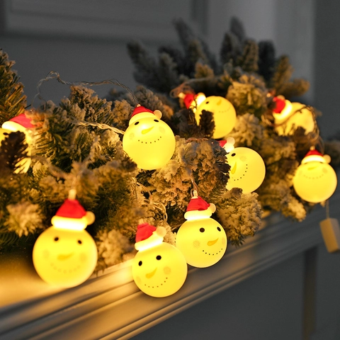 Christmas LED String Lights Santa Claus Snowman Plastic Warm Glow Festive Holiday Party Tree Decor