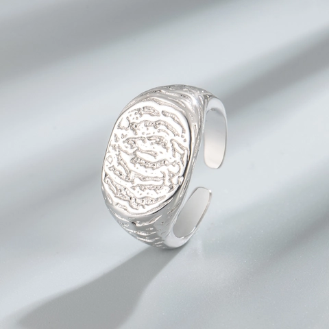 925 Sterling Silver Irregular Lava Texture Open Ring For Women Adjustable Vintage Geometric Pleated Finger Ring Minimalist Jewelry