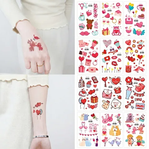 Pegatinas De Tatuaje Temporal Con Purpurina Impermeables Tema Del Día De San Valentín Corazón De Amor Cupido Arte Corporal Para Niños Y Adultos