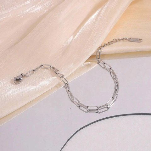 Paperclip Chain Bracelet Stainless Steel Adjustable Minimalist Elongated Link Jewelry For Women Elegant Ins Style