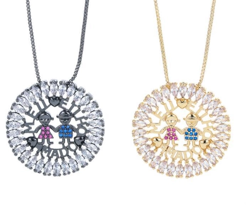 Ronde Hanger Ketting Koper Micro Pave Zirkoon Cartoon Jongen Meisje Figuur Sentimentele Geschenk Sieraden
