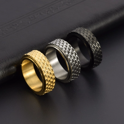 Rotierbarer Drachenschuppen Ring Edelstahl Retro Spinner Punk Stil Für Herren