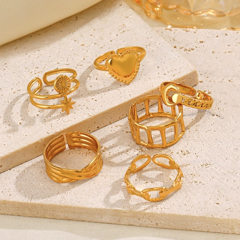 Anillos De Acero Inoxidable Chapado En Oro Diseño Abierto Ajustable Estrella Luna Corazón Joyería Para Mujeres