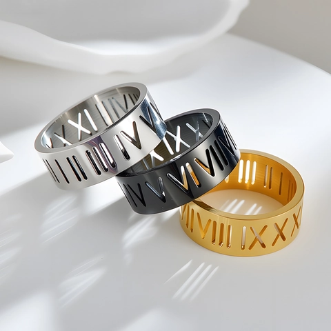 Anillo Da Uomo In Acciaio Inossidabile Numeri Romani Traforati Stile Punk Vintage Gioielli Lucidi