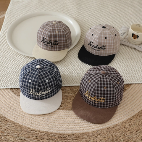 Cappello Da Baseball Bambini Visiera Piatta Motivo Quadri Misto Cotone Regolabile Cappello Sole Per Ragazzi Outdoor