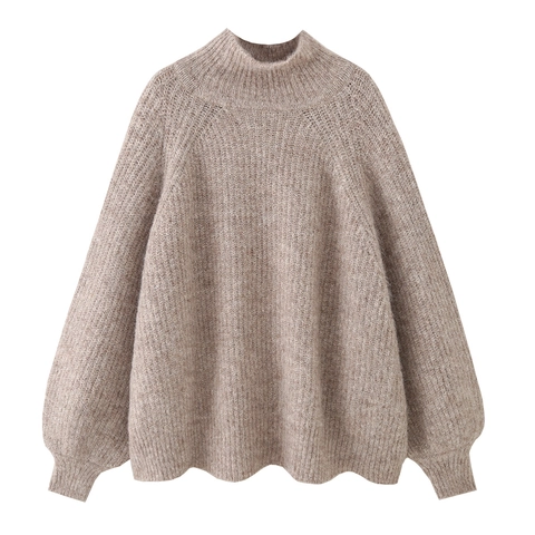 Maglione In Maglia Da Donna Lana Di Alpaca Collo Alto Maniche Lunghe Vestibilità Larga Casual Inverno