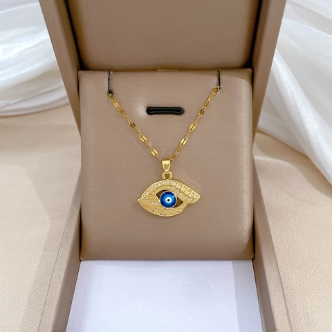 Evil Eye Anhänger Halskette Gold Edelstahl Kette Kupfer Zirkon Eingelegt Luxus Eleganter Schmuck Für Damen