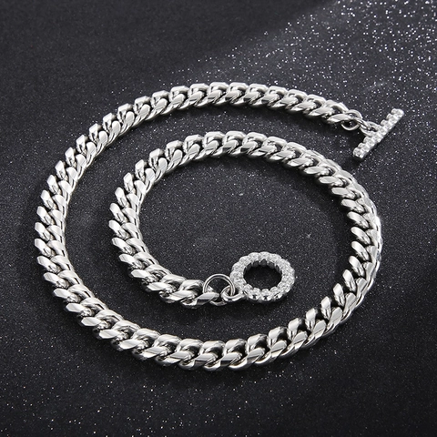 Pulsera Collar Cadena Cubana Joyería Acero Inoxidable 316L Calavera Cierre De Barra Punk Gótico Hip Hop Para Hombres Mujeres