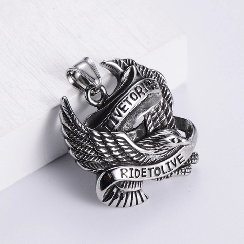 Eagle Pendant Necklace 304 Stainless Steel Live To Ride Retro Punk Rock Biker Jewelry For Men