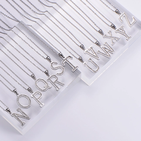 Mode Acier Inoxydable Strass Lettre Initiale Pendentif Collier Hip Hop Alphabet Anglais Chaîne en Croix Collier Cadeau Pour Femmes