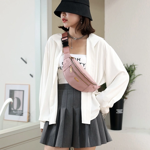 Women Fashion Nylon Waist Bag Lightweight Multi-Pocket Chest Belt Bag For Travel Outdoor Casual Crossbody Simple