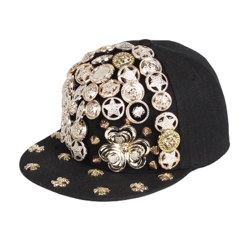 Punk Rock Baseball Kappe Baumwolle Snapback Mit Metallnieten Verziert Flacher Rand Streetwear Hip Hop Verstellbar