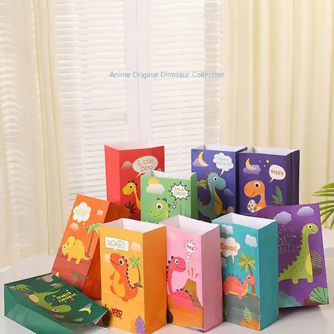 Cartoon Dinosaurier Kraftpapier Geschenktüten Party Mitgebsel Taschen Mit Aufklebern Für Kinder Geburtstag Feier