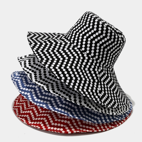 Women Polka Dot Bucket Hat Wide Brim Polyester Foldable Sun Protection Summer Beach Vacation Sweet Style With Drawstring