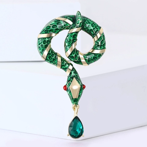Spilla A Serpente Lega Smalto Rhinestone Cristallo Goccia D'Acqua Accessorio Moda Vintage Per Uomini Donne