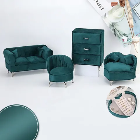 Boîte À Bijoux En Forme De Meubles Miniatures Organisateur Velours Canapé Armoire Vintage Décoratif Vert Émeraude