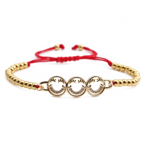 Zierliches Smiley Kupfer Armband Mit Zirkonia Verstellbare Gewebte Kordel Modeschmuck Für Damen