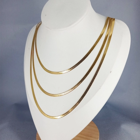 Dreilagige Gliederkette Titanstahl Flache Schlangenknochenkette Clavicle Chain Retro Einfacher Stil Für Frauen